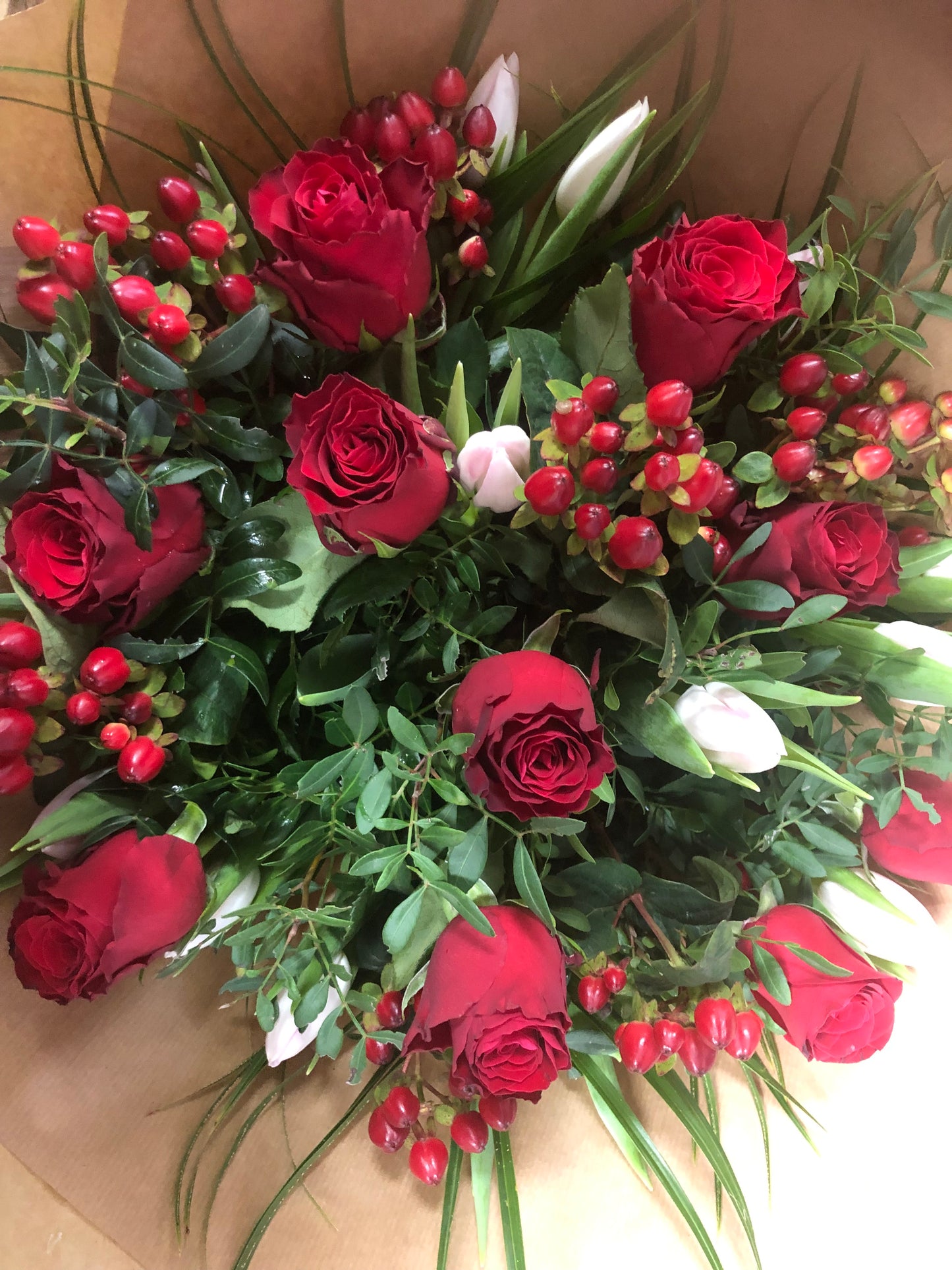 Red Roses With Tulips & Berries