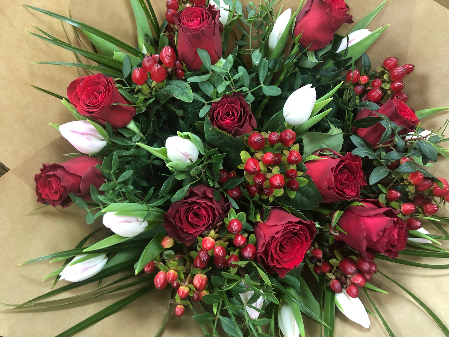 Red Roses With Tulips & Berries